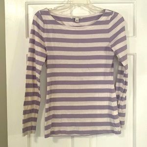 Purple striped boat neck shirt